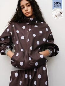 Maija Women's Polka Dot Zipper Casual Retro Versatile Long Sleeve Jacket Everyday Travel Fall - Multicolor - View 5