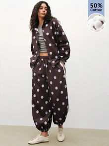 Maija Women's Polka Dot Zipper Casual Retro Versatile Long Sleeve Jacket Everyday Travel Fall - Multicolor - View 2