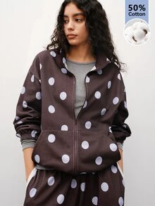 Maija Women's Polka Dot Zipper Casual Retro Versatile Long Sleeve Jacket Everyday Travel Fall - Multicolor - View 1