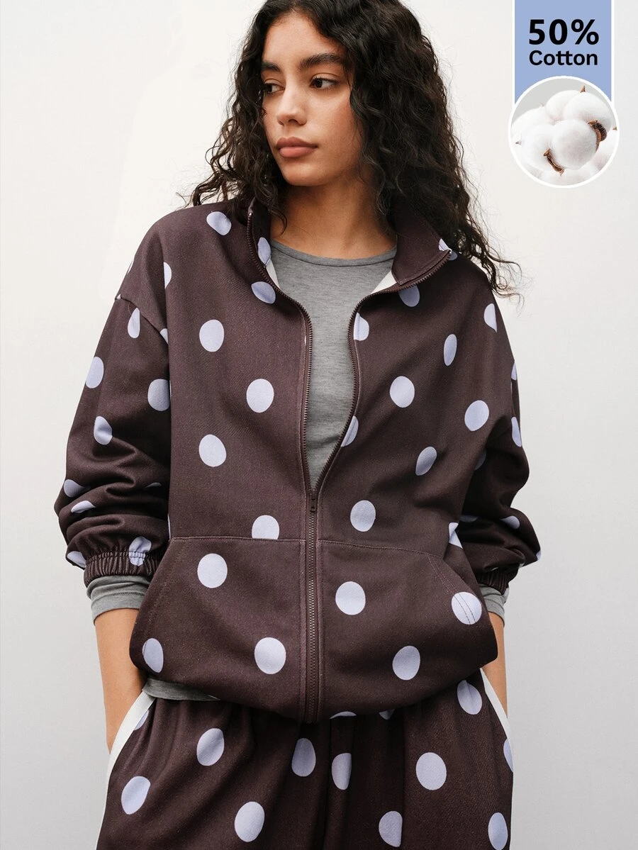 Maija Women's Polka Dot Zipper Casual Retro Versatile Long Sleeve Jacket Everyday Travel Fall - Multicolor - View 1