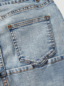 Sweetra Minifalda vaquera casual y versátil con bolsillos y puños para mujer - Azul - Ver 4