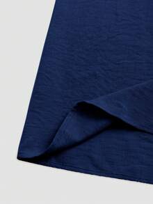 LUMIGAL Women's V-Neck Petal Sleeve Cinched Waist Button Long Dress - Navy Blue - View 6