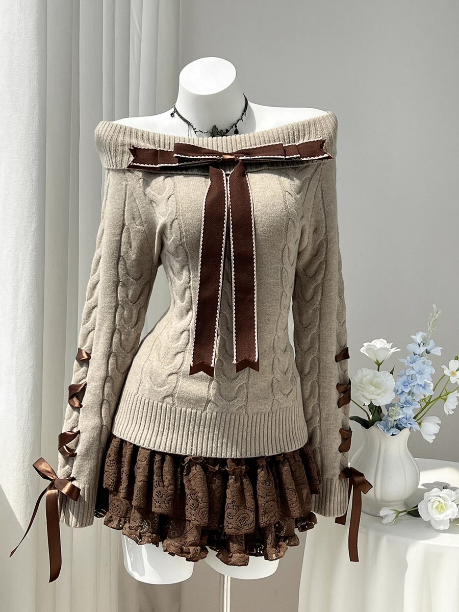 Mori Grove Mori Grove Autumn/Winter Cable Knit Pullover Sweater, Solid ...