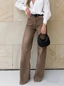 Selenza Tall 女款高腰口袋寬腿鬆垮休閒牛仔褲，適合高個女性 - 咖啡棕 - 查看 6