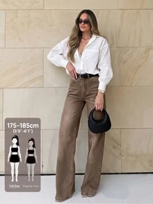 Selenza Tall 女款高腰口袋寬腿鬆垮休閒牛仔褲，適合高個女性 - 咖啡棕 - 查看 1