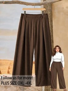 Rusticease Plus Size Brown Pleated Pants Casual Baggy Streetwear Fall Winter 2026 Office - Brown - View 3