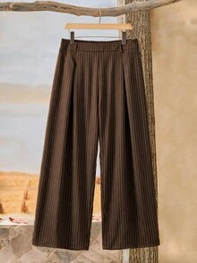 Rusticease Plus Size Brown Pleated Pants Casual Baggy Streetwear Fall Winter 2026 Office - Brown - View 4