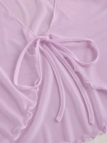 SHEIN MOD Plus Size V-Neck Flare Sleeve Tied Bow Blouse Bell Sleeve Toptops Whiteblouse White Fall - Lilac Purple - View 8