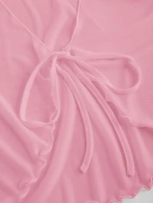 SHEIN MOD Plus Size V-Neck Flare Sleeve Tied Bow Blouse Bell Sleeve Toptops Whiteblouse White Fall - Pink - View 5