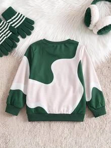 SHEIN Young Boy Letter Graphic Patchwork Casual Daily Long Sleeve Sweatshirt - Green - View 3