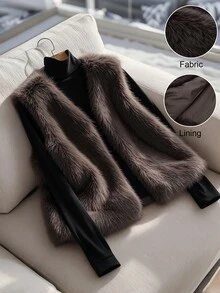 Auvina Plus Size Sleeveless Faux Fur Elegant Jacket Winter New Year Christmas Going Out Formal Brown - Coffee Brown - View 1