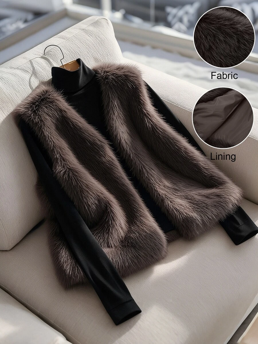 Auvina Plus Size Sleeveless Faux Fur Elegant Jacket Winter New Year Christmas Going Out Formal Brown - Coffee Brown - View 1