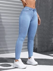 Flexra Women's Casual Slim Fit Denim Pants With Rolled Edge Hem And Side Pockets - Light Wash - View 6