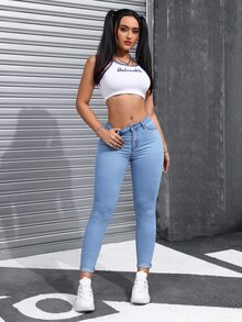 Flexra Women's Casual Slim Fit Denim Pants With Rolled Edge Hem And Side Pockets - Light Wash - View 4