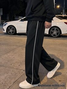 STEELVANCE 男士抽繩腰休閒街頭風寬鬆百搭運動長褲 健身適用 黑白配色 秋季 - 黑色 - 查看 3