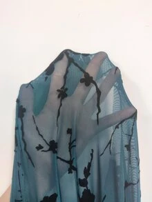EgrlEra Flocked Burnout Hollow-Out Sheer Sexy Blouse Night Out Club Olive Green Summer - Army Green - View 1