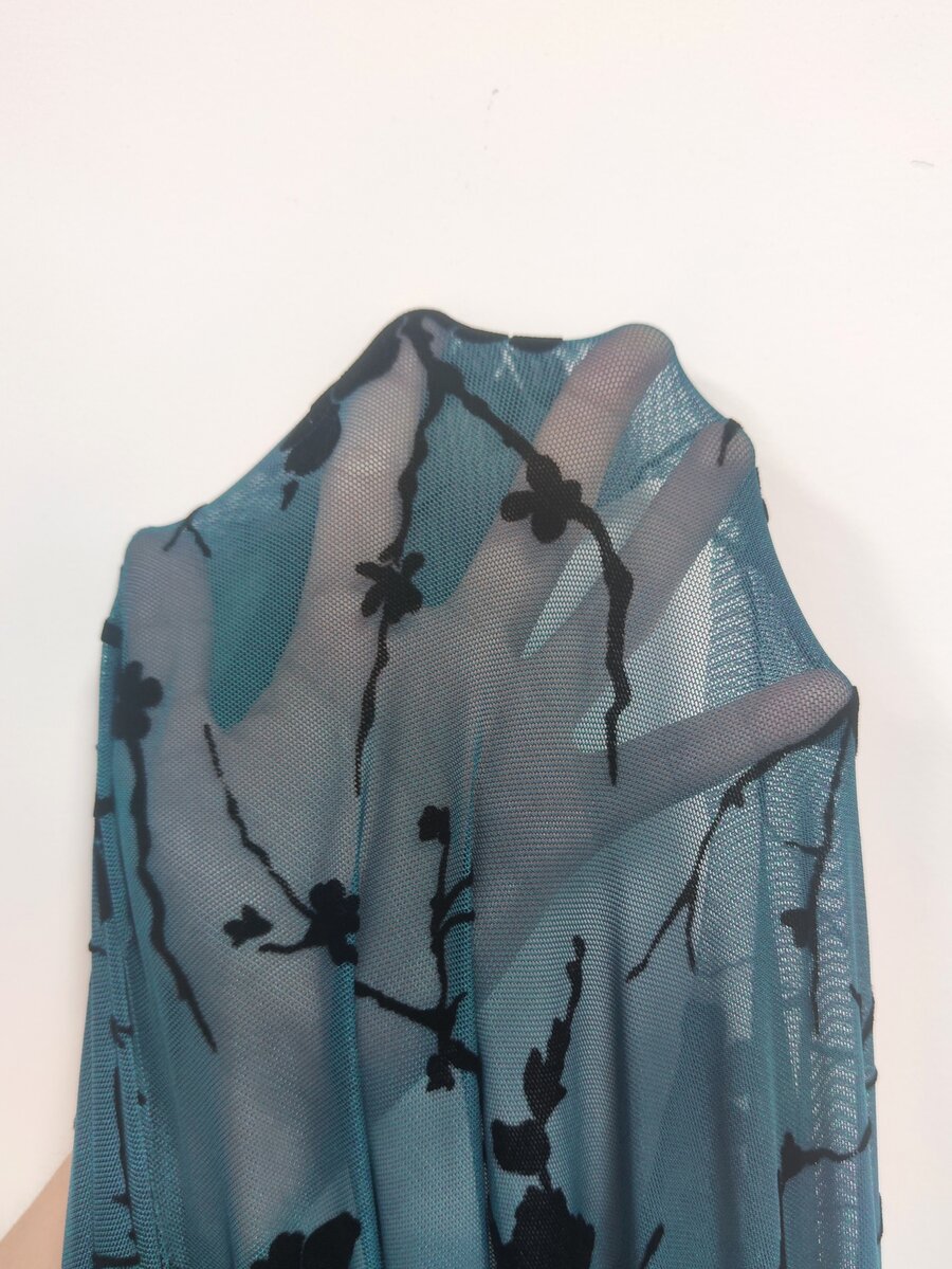 EgrlEra Flocked Burnout Hollow-Out Sheer Sexy Blouse Night Out Club Olive Green Summer - Army Green - View 1