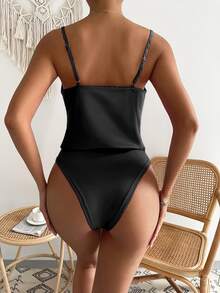 Breezaya Draped Satin Cami Bodysuit - Black - View 2