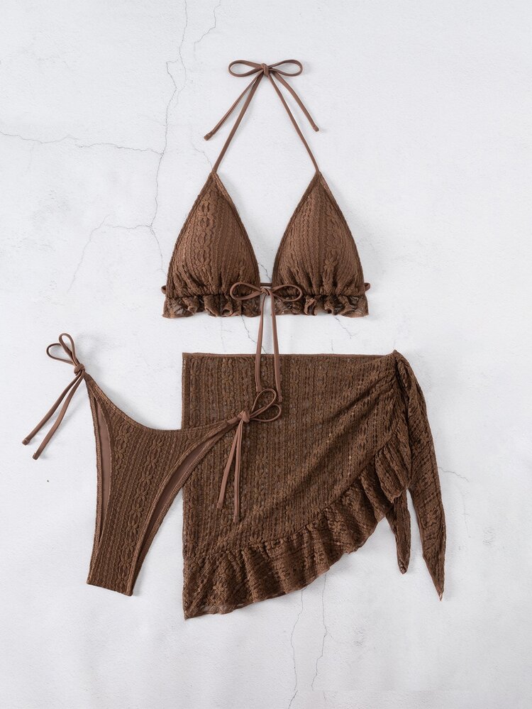 Swim Mod Set de 3 piezas de ropa de baño de verano para mujer - Café integral - Añade 2
