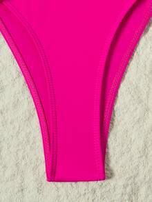 Swim SXY Summer Beach Drawstring Plunging One Piece Swimsuit - Hot Pink - View 10