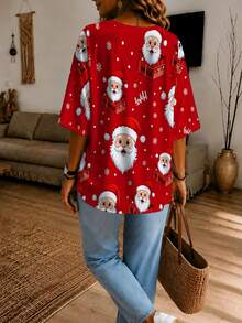 SHEIN LUNE Áo thun nữ size lớn cổ chữ V – Thiết kế chủ đề Giáng sinh với họa tiết ông già Noel và bông tuyết. Hoàn hảo để tạo vẻ ngoài lễ hội và một... - Nhiều màu - Xem 2