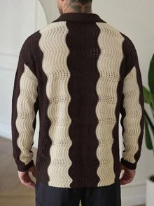 NEOSTRIT Men's Colorblock Casual Versatile Daily Wear Long Sleeve Sweater Long Sleeve Top - Coffee Brown - View 2