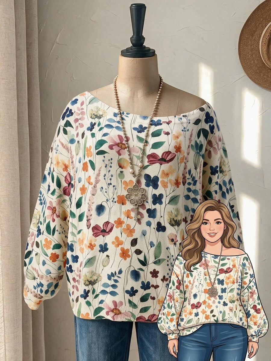 Rusticease Plus Size Asymmetric Cold Shoulder Long Sleeve Knit Pullover Sweater Autumn Formal Party Evening Beige Casual Bohemian Elegant Fall - Multicolor - View 1