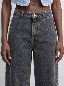 Maija Women's Button Casual Versatile Daily Wear Jeans - Black - View 2