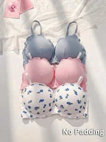 PetitDoll 3pcs/Set Cute Printed Criss-Cross Back Wireless Bras For Women - Multicolor - View 1