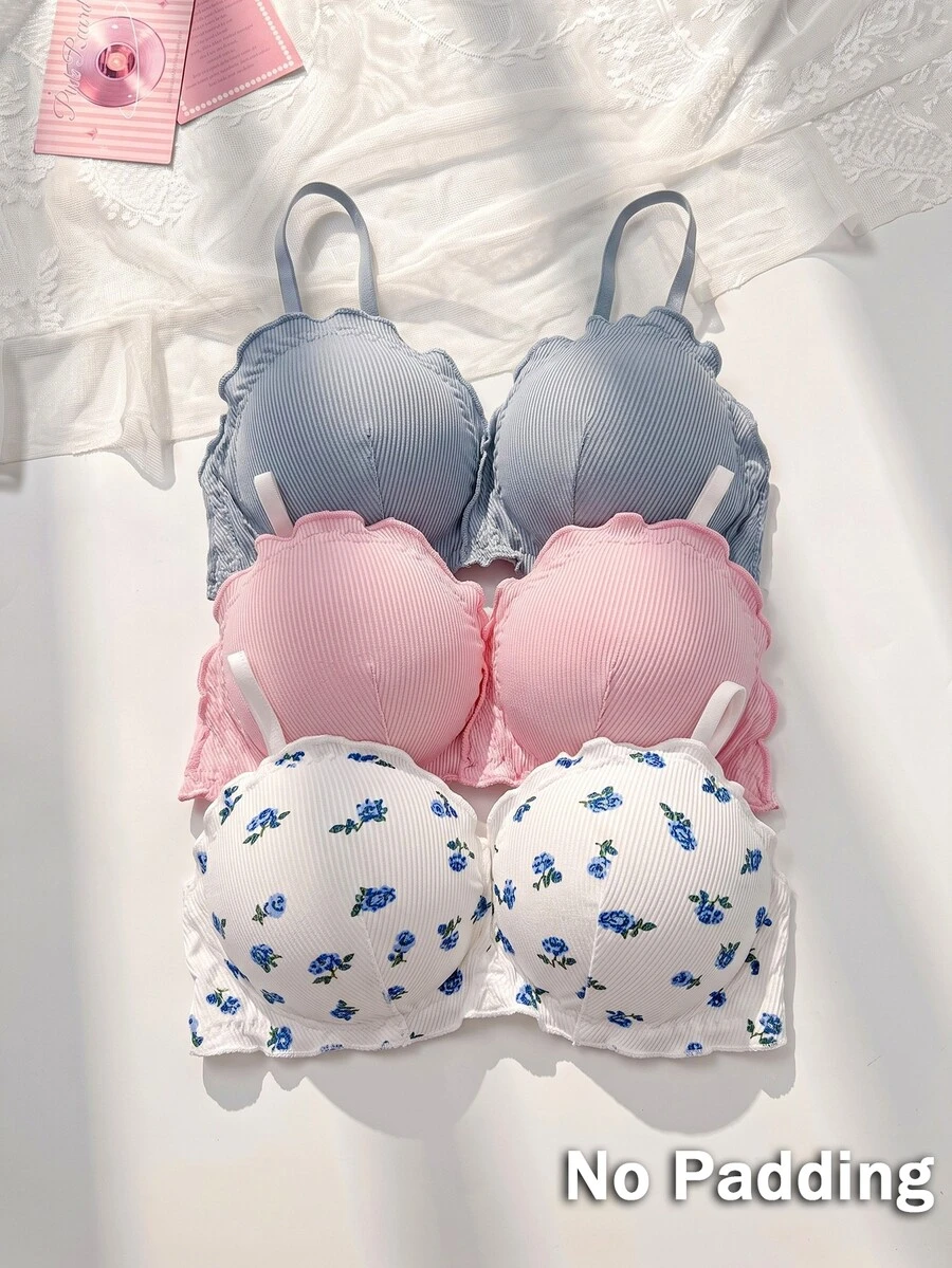 PetitDoll 3pcs/Set Cute Printed Criss-Cross Back Wireless Bras For Women - Multicolor - View 1