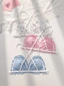 PetitDoll 3pcs/Set Cute Printed Criss-Cross Back Wireless Bras For Women - Multicolor - View 2