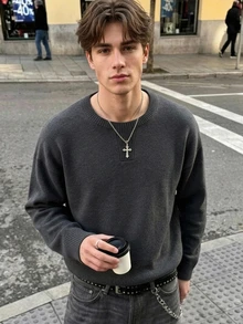 NEOSTRIT Men's Solid Color Crew Neck Long Sleeve Casual Versatile Sweater Festival Boys Fall/Winter Daily New Pull, Sweaters - Grey - View 1