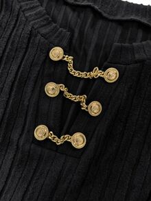 Velvienne Plus Size Simple Elegant Casual Versatile Button Decor Women's Dress Fall Office Party Black - Black - View 6
