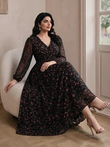 Modelyn Plus Ditsy Floral Print Lantern Sleeve Dress - Multicolor - View 5
