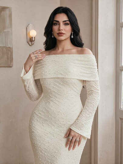 Modelyn Plus Size Solid Color Elegant Formal Elegant Waist Cinching Cocktail Evening Formal Wedding Guest Wedding Party Dress White Autumn Fall