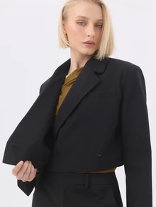 KÆRIA Hus Cropped Blazer - Wool Blend Tailoring - Black -Fully Lined, Tailored, Office, Minimalist - Black - View 7