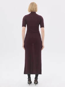 KÆRIA Hus Short Sleeve High-Neck Midi Dress - Lyocell Knit - Deep Burgundy - Workwear, Column Dress, Bodycon - Burgundy - View 3