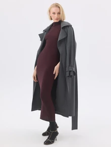 KÆRIA Hus Short Sleeve High-Neck Midi Dress - Lyocell Knit - Deep Burgundy - Workwear, Column Dress, Bodycon - Burgundy - View 6