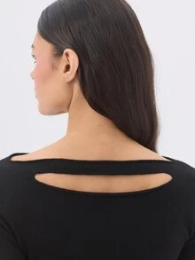 KÆRIA Hus Reversible Boat Neck Cutout Back Long Sleeve Knit Top - Fine Wool Blend - Black - Minimalist, Layering,Layering, Modern, Sexy - Black - View 6