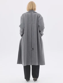 KÆRIA Hus Relaxed Single-Breasted Long Coat - Brushed Coating - Grey Marle - Minimalist, Tailored, Cuff Tabs - Multicolor - View 3
