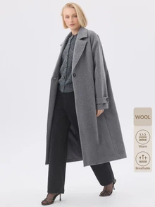 KÆRIA Hus Relaxed Single-Breasted Long Coat - Brushed Coating - Grey Marle - Minimalist, Tailored, Cuff Tabs - Multicolor - View 10
