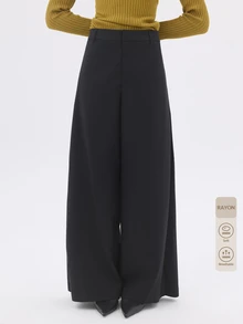 KÆRIA Hus High Waist Deep Pleat Wide Leg Trousers - Fluid Tailoring - Black - Tailored, Office, Modern - Black - View 9
