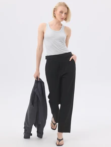 KÆRIA Hus Buckle-Waist Cropped Trousers - Compact Comfort Stetch Tailoring - Black - Workwear, Preppy, Minimal - Black - View 4