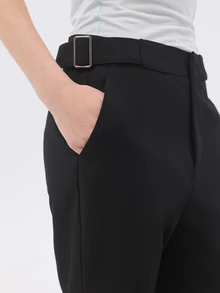 KÆRIA Hus Buckle-Waist Cropped Trousers - Compact Comfort Stetch Tailoring - Black - Workwear, Preppy, Minimal - Black - View 6