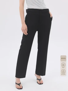 KÆRIA Hus Buckle-Waist Cropped Trousers - Compact Comfort Stetch Tailoring - Black - Workwear, Preppy, Minimal - Black - View 8