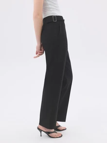 KÆRIA Hus Buckle-Waist Cropped Trousers - Compact Comfort Stetch Tailoring - Black - Workwear, Preppy, Minimal - Black - View 3