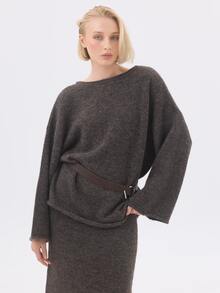 KÆRIA Hus Sweater dengan Bagian Belakang Terbuka dan Hem Terlipat - Rajutan Bertekstur - Cokelat Marle - Bagian Belakang Berbentuk V Dalam, Potongan Longgar, Set Serasi - Coklat - View 2
