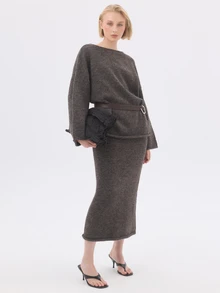 KÆRIA Hus Sweater dengan Bagian Belakang Terbuka dan Hem Terlipat - Rajutan Bertekstur - Cokelat Marle - Bagian Belakang Berbentuk V Dalam, Potongan Longgar, Set Serasi - Coklat - View 5