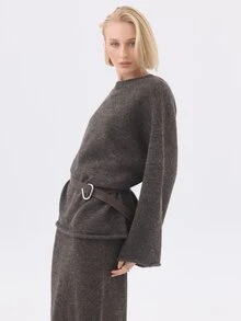 KÆRIA Hus Sweater dengan Bagian Belakang Terbuka dan Hem Terlipat - Rajutan Bertekstur - Cokelat Marle - Bagian Belakang Berbentuk V Dalam, Potongan Longgar, Set Serasi - Coklat - View 4