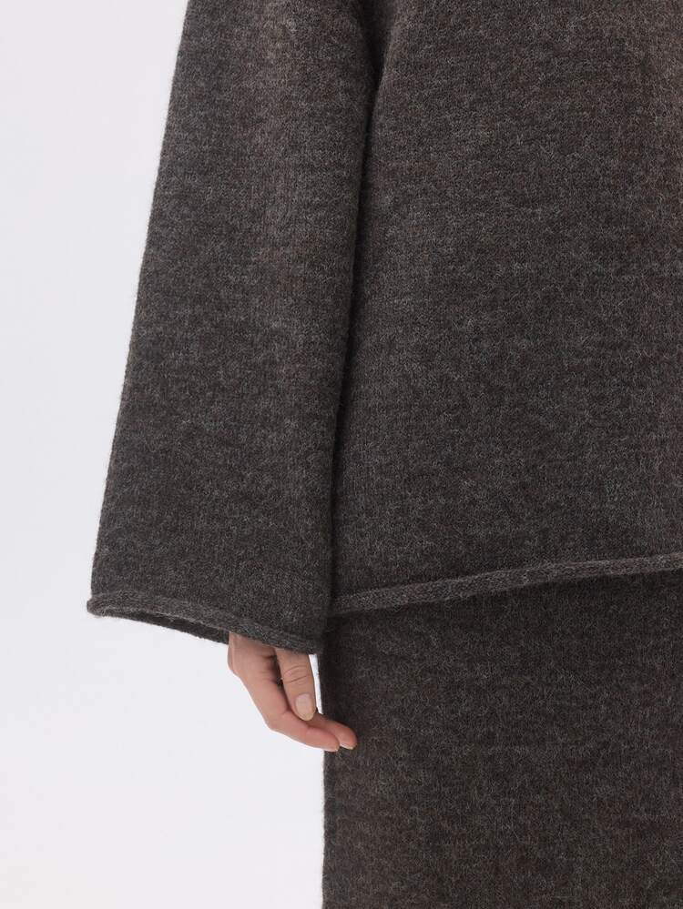 KÆRIA Hus Sweater dengan Bagian Belakang Terbuka dan Hem Terlipat - Rajutan Bertekstur - Cokelat Marle - Bagian Belakang Berbentuk V Dalam, Potongan Longgar, Set Serasi - Coklat - View 7